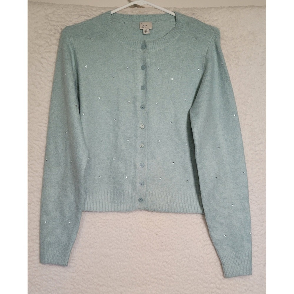 A New Day Womens Sweater Size XS NEW NWT Long Sleeve Green Mint Sequins 1714